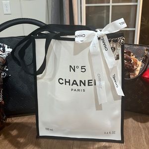 CC Paris tote with bonus Chanel ribbon and brooch!